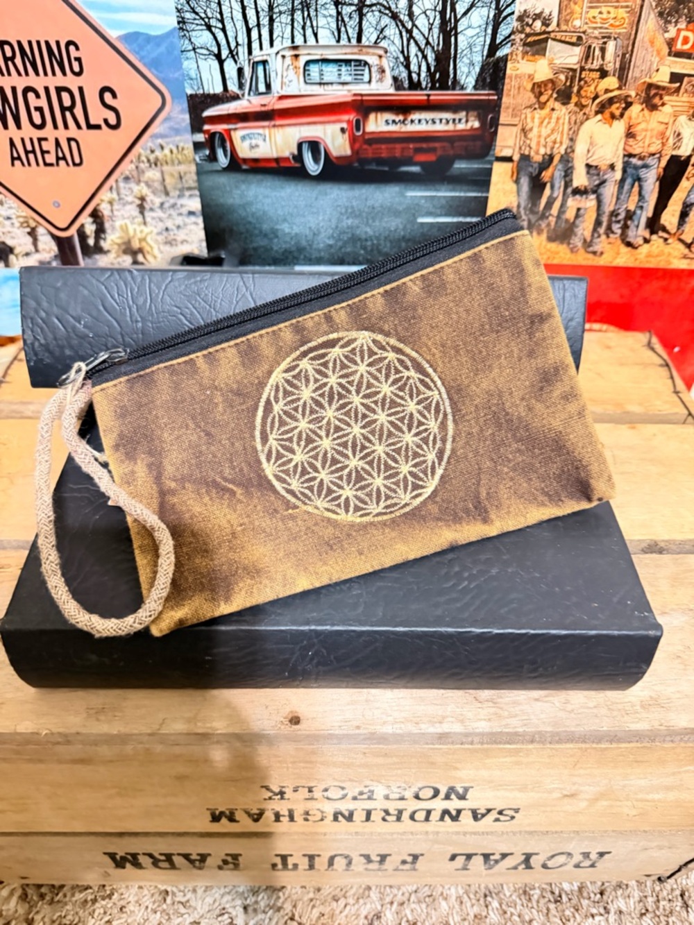 Brown Cotton Coin Wristlet